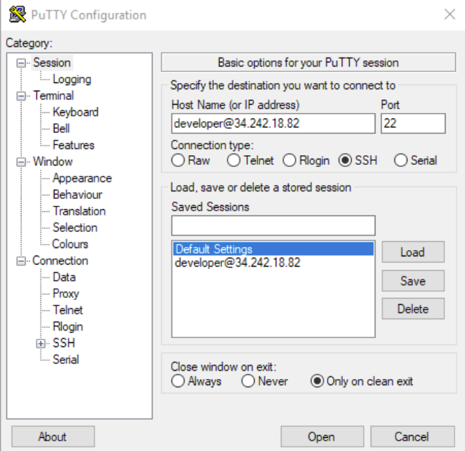 Putty configuration